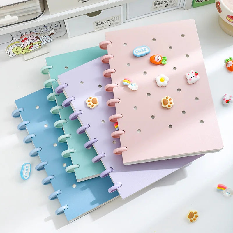 1 Piece of A5 Detachable Mushroom Button Loose-Leaf Book, Creative DIY Thickeneded Foam Pp Cover, 8.2*5.6inch, 100g Thickeneded Paper, 90 Pieces Of/180 Pages with Horizontal Lines, Ladies' Diary, for Gifts, Work, Office and S